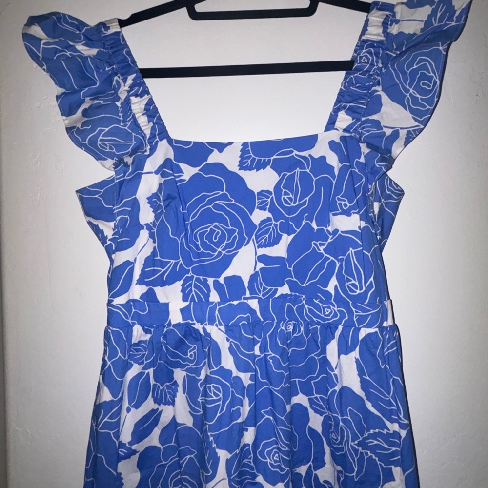 London Times Blue and White Floral Midi Dress